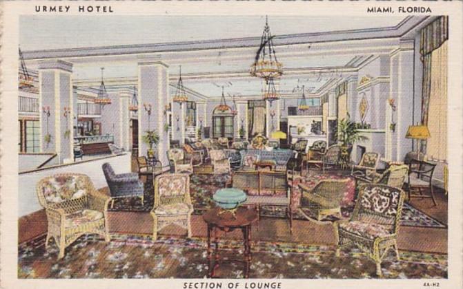 Florida Miami Hotel Urmy Section Of Lounge 1941 Curteich