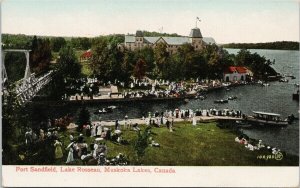 Port Sandfield Lake Rosseau Muskoka Lakes Ontario ON People Unused Postcard H15