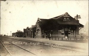 Holly Colorado CO Train Station Depot Santa Fe c1910 Real Photo Postcard