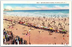 VINTAGE POSTCARD BATHING ON THE BEACH SCENE ATLANTIC CITY 1930s