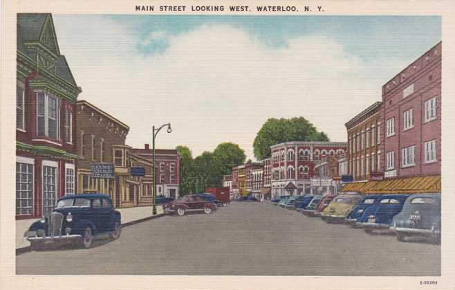 Main Street Looking West at Waterloo NY, New York - Linen