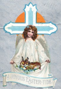 C. 1910 Rabbits Angel Eggs Dresden Easter Easter-tide Vintage Postcard P98 