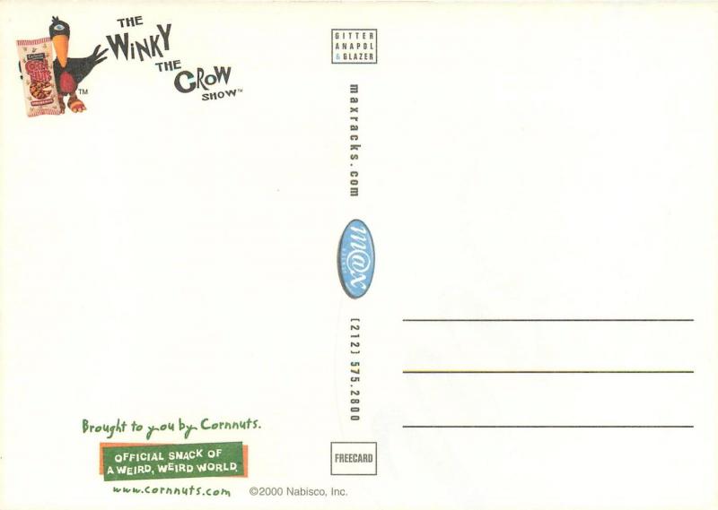 Winky The Crow Show. Corn Nuts Advertising Continental Rack Size Postcard