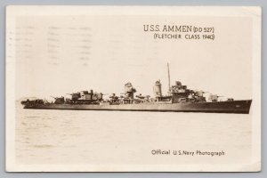 USS Ammen DD 527 Fletcher Class Destroyer WW2 Navy RPPC Postcard c1945  P1