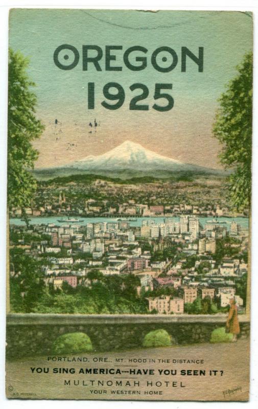 Oregon 1925 Multnomah Hotel Portland OR postcard