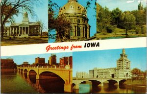 Vtg Greetings From Iowa IA Multi View Capitol University Parks Chrome Postcard