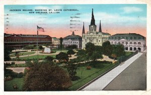 VINTAGE POSTCARD JACKSON SQUARE ST. LOUIS CATHEDRAL NEW ORLEANS LOUISIANA 1934