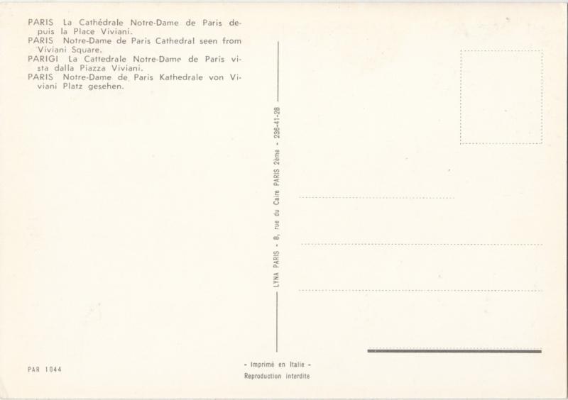 PARIS, La Cathedrale Notre-Dame de Paris depuis la Place Viviani, Postcard