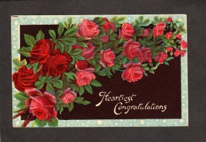 Heartiest Congratulations Greetings Postcard Red & Pink Roses Printed in Germany