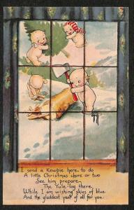 Artist Rose O'Neil Christmas Kewpie Window Panes Postcard