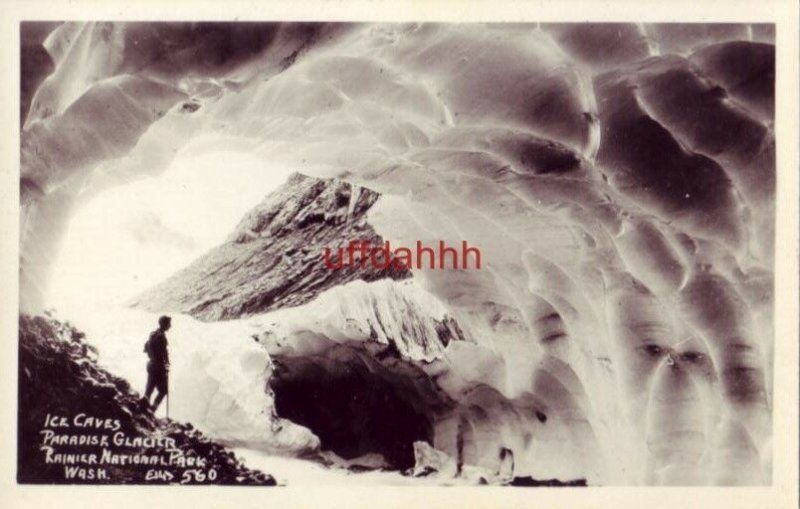 RPPC hiker at ICE CAVES PARADISE GLACIER RAINIER NATIONAL PARK, WA Ellis 560