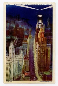 Michigan Ave. North From River Night Chicago Vintage Postcard Standard View Card