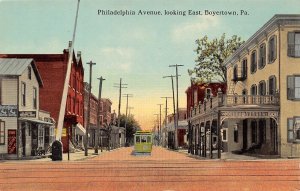 Boyertown Pennsylvania Philadelphia Ave.,Looking E., Trolley Car, Color Lithogra