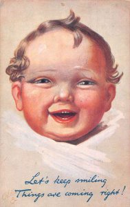 Baby Smilling Greetings Cury Locks Tuck Oilette Vintage Postcard AA22417