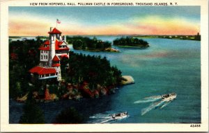 Vtg 1930s View from Hopewell Hall Pullman Castle Thousand Islands NY Postcard