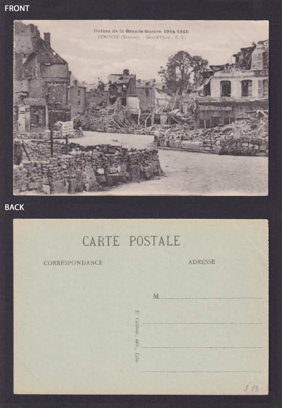 FRANCE, Postcard, Péronne, Grand Place, WWI