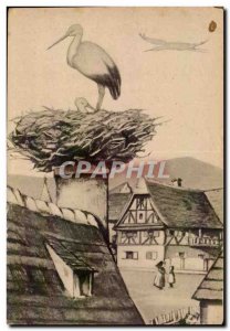 Animals - Birds - Cignone - Stork - nest in Alsace - Old Postcard