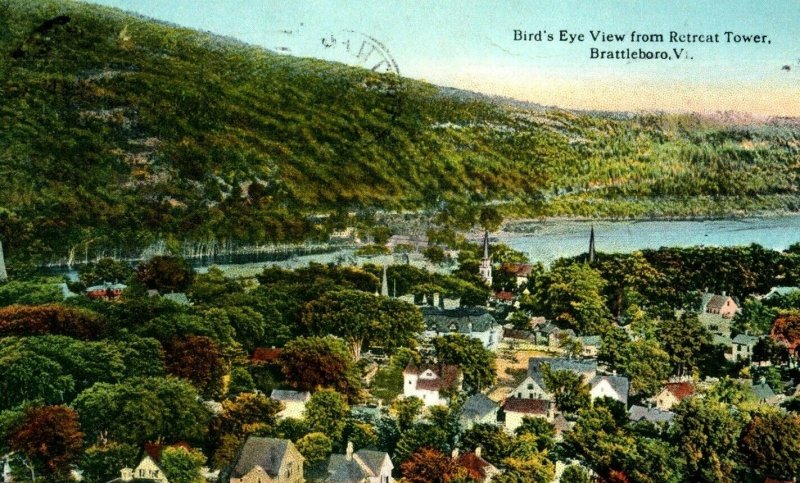 C 1910-20 Bird's Eye View From Retreat Tower. Brattleboro VT Postcard F80 