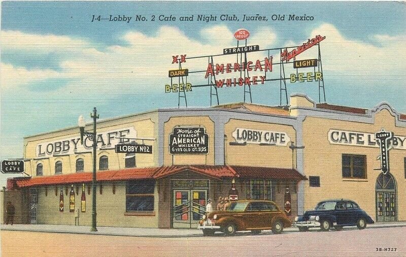 1950s Old Mexico Juarez Lobby #2 Cafe Night Club autos Teich  postcard 22-11587
