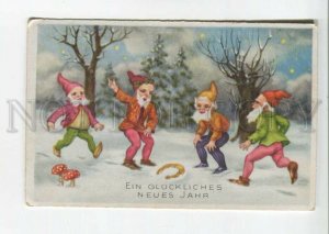 475798 New Year gnomes fly agaric horseshoe Vintage postcard