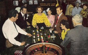 Round and Round She Goes Wooing Lady Luck Roulette in Reno NV Postcard