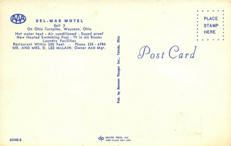 Wauseon Ohio 1960s Postcard Del-Mar Motel