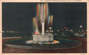 Vintage Postcard 1920's Electric Fountain Beverly Hills California CA Attraction