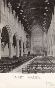 St Mary Portsea Portsmouth Church Interior Organ Antique Real Photo Postcard