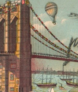1880s Willimantic Spool Cotton Harbor Bridge Hot Air Balloon Steamboats F121