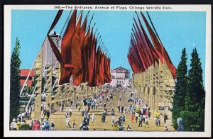 41920) Illinois CHICAGO 1933 WORLD'S FAIR The Entrance Avenue of Flags - LINEN