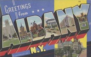 New York Albany GreetingFrom Large Letter Linen