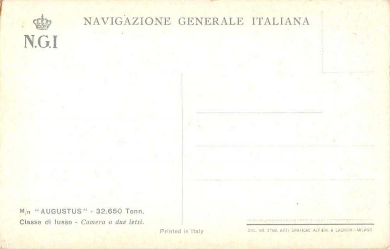 Navigazione Generale Italiana MS Augustus Cabin Antique Postcard J56451