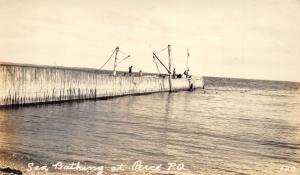 Perce Quebec Canada~Sea Bathing~Kids Getting in Water by Pier~1930s RPPC