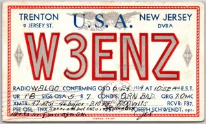 Trenton New Jersey Radio W8LGO Card W3ENZ USA Vintage Postcard 1934