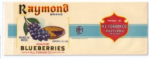 2 Raymond Maine Blueberries Can Labels Portland ME 1lb 3oz 1lb 4oz Embossed Gilt