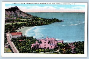 Honolulu Hawaii Postcard Birds Eye View Showing Waikiki Beach Hotels c1940