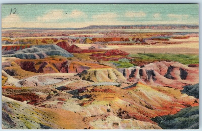 1940s Painted Desert AZ Full Bleed Linen Postcard Nature Scene Ancient Rock A248