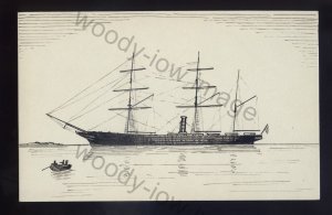 pen040 - Original Pen & Ink Postcard - S American & GSN Ship -Brazileira of 1853