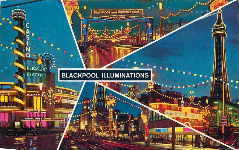 UK England Postcard Blackpool illuminations various night sights