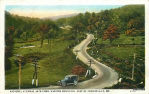 1920s National Highway Mountains Cumberland Maryland auto Teich postcard 9046