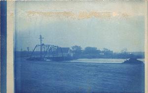 Pittsfield ME Dirt Street Approach Iron Bridge Cyanotype Type RPPC Postcard