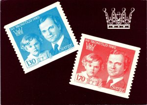 CONTINENTAL SIZE POSTCARD SWEDEN THE STAMPS NEW ORDER OF SUCCESSION 1980