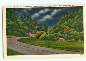 Vintage Postcard N-786 Night Scene Highway 74 bat Cave Ch North Carolina  # 2203