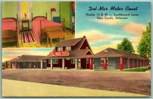 Del-Mar Motor Court Motel  New Castle Delaware DE Linen Postcard I6