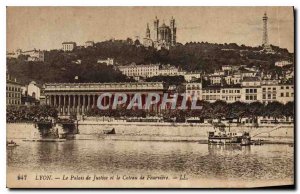 Old Postcard Lyon Courthouse and the Coteau de Fourviere