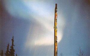 NORTHERN LIGHTS University of Alaska Totem Pole Aurora Borealis 1967 Postcard