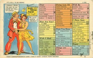 Busy Person Checklist Dine Dance Comic Humor Walters Postcard 20-888