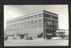 RPPC RIVERTON WISCONSIN DOWNTOWN TETON HOTEL CARS REAL PHOTO POSTCARD