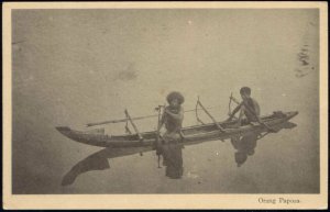 Papua New Guinea, Orang Papua in Native Boat, Headhunters (1920s)