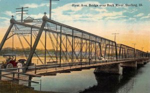 FIRST AVENUE BRIDGE OVER ROCK RIVER STERLING ILLINOIS POSTCARD (c. 1910)